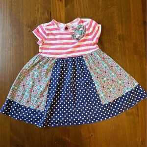 J. Khaki Girls 3T Dress | Patchwork Floral & Dot Print Boutique Style